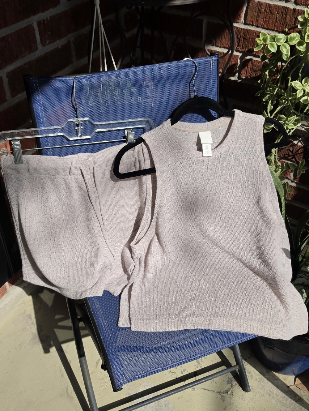 Knit Sleeveless Top M and Shorts S Set Beige